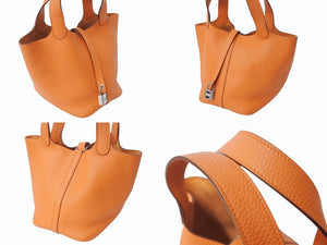 HERMES エルメス ピコタンロック PM ハンドバッグ トリヨンクレマンス オレンジ シルバー金具 ◻︎Q刻印 美品 中古 4b003510
