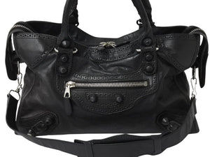 BALENCIAGA バレンシアガ ジャイアント ブローズ シティ 2WAY ハンドバッグ ブラック レザー 258044 ショルダー シルバー金具 良品 中古 4b003511
