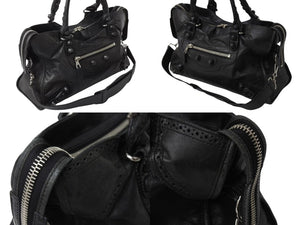 BALENCIAGA バレンシアガ ジャイアント ブローズ シティ 2WAY ハンドバッグ ブラック レザー 258044 ショルダー シルバー金具 良品 中古 4b003511