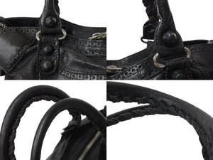 BALENCIAGA バレンシアガ ジャイアント ブローズ シティ 2WAY ハンドバッグ ブラック レザー 258044 ショルダー シルバー金具 良品 中古 4b003511