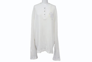 CHROME HEARTS クロムハーツ 長袖Ｔシャツ ロンT サーマル セメタリークロス レザーパッチ ホワイト コットン サイズXL 美品 中古 4b003518