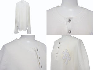 CHROME HEARTS クロムハーツ 長袖Ｔシャツ ロンT サーマル セメタリークロス レザーパッチ ホワイト コットン サイズXL 美品 中古 4b003518