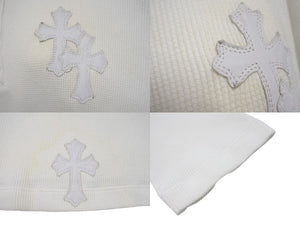 CHROME HEARTS クロムハーツ 長袖Ｔシャツ ロンT サーマル セメタリークロス レザーパッチ ホワイト コットン サイズXL 美品 中古 4b003518