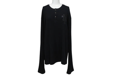 極美品 CHROME HEARTS クロムハーツ 長袖Ｔシャツ ロンT サーマル セメタリークロス レザーパッチ ブラック コットン サイズXL 中古 4b003519