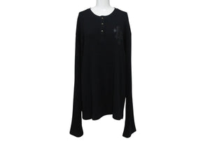 極美品 CHROME HEARTS クロムハーツ 長袖Ｔシャツ ロンT サーマル セメタリークロス レザーパッチ ブラック コットン サイズXL 中古 4b003519