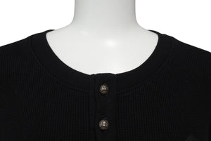 極美品 CHROME HEARTS クロムハーツ 長袖Ｔシャツ ロンT サーマル セメタリークロス レザーパッチ ブラック コットン サイズXL 中古 4b003519