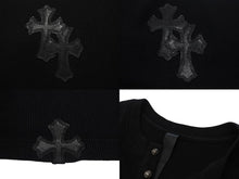 Load image into Gallery viewer, 極美品 CHROME HEARTS クロムハーツ 長袖Ｔシャツ ロンT サーマル セメタリークロス レザーパッチ ブラック コットン サイズXL 中古 4b003519