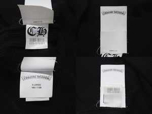 極美品 CHROME HEARTS クロムハーツ 長袖Ｔシャツ ロンT サーマル セメタリークロス レザーパッチ ブラック コットン サイズXL 中古 4b003519