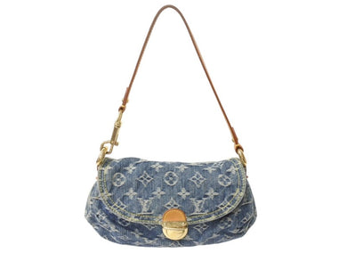 LOUIS VUITTON ルイヴィトン ミニプリーティ ハンドバッグ M95050 モノグラムデニム レザー ブルー 美品 中古 4b003520