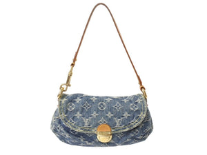 LOUIS VUITTON ルイヴィトン ミニプリーティ ハンドバッグ M95050 モノグラムデニム レザー ブルー 美品 中古 4b003520