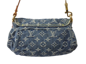 LOUIS VUITTON ルイヴィトン ミニプリーティ ハンドバッグ M95050 モノグラムデニム レザー ブルー 美品 中古 4b003520