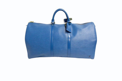 LOUIS VUITTON ルイヴィトン エピ キーポル55 ボストンバッグ レザー ブルー M42955 ロゴ 旅行バッグ 青 鞄 美品 中古 4b003521