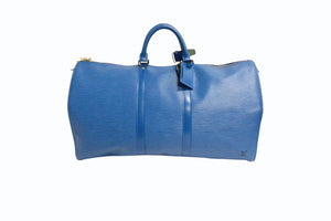 LOUIS VUITTON ルイヴィトン エピ キーポル55 ボストンバッグ レザー ブルー M42955 ロゴ 旅行バッグ 青 鞄 美品 中古 4b003521