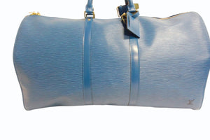 LOUIS VUITTON ルイヴィトン エピ キーポル55 ボストンバッグ レザー ブルー M42955 ロゴ 旅行バッグ 青 鞄 美品 中古 4b003521