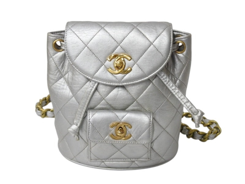 CHANEL シャネル ヴィンテージ マトラッセ リュック バックパック 2番台 ココマーク シルバー ゴールド金具 美品 中古 4b003522