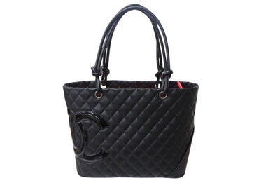極美品 CHANEL シャネル カンボンライン ラージトートバッグ 15番台 A25169 ココマーク カーフスキン パテントレザー ブラック 中古 4b003534