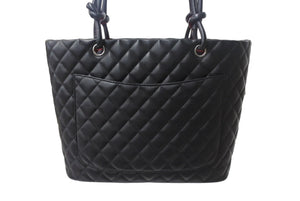 極美品 CHANEL シャネル カンボンライン ラージトートバッグ 15番台 A25169 ココマーク カーフスキン パテントレザー ブラック 中古 4b003534