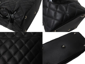 極美品 CHANEL シャネル カンボンライン ラージトートバッグ 15番台 A25169 ココマーク カーフスキン パテントレザー ブラック 中古 4b003534