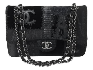 新品同様 CHANEL シャネル デカマトラッセ30 ラージ パッチワークレザー Sフラップ Wチェーン ショルダーバッグ 25番台 ブラック 中古 4b003535