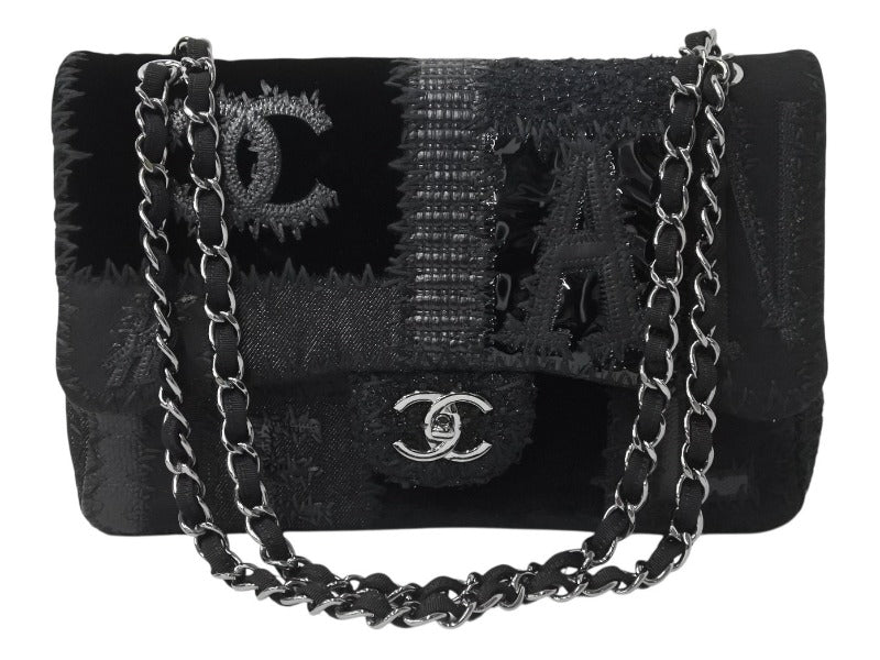 新品同様 CHANEL シャネル デカマトラッセ30 ラージ パッチワークレザー Sフラップ Wチェーン ショルダーバッグ 25番台 ブラック 中古 4b003535