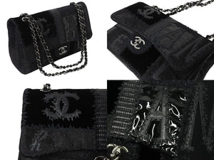 新品同様 CHANEL シャネル デカマトラッセ30 ラージ パッチワークレザー Sフラップ Wチェーン ショルダーバッグ 25番台 ブラック 中古 4b003535