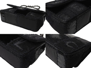 新品同様 CHANEL シャネル デカマトラッセ30 ラージ パッチワークレザー Sフラップ Wチェーン ショルダーバッグ 25番台 ブラック 中古 4b003535