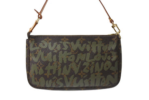 極美品 LOUIS VUITTON ルイヴィトン ポシェットアクセソワールモノグラムグラフィティ M92191 ハンドバッグ カーキ 中古 4b003539