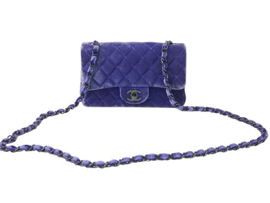 CHANEL シャネル ミニマトラッセ20 Sフラップ Sチェーンショルダーバッグ 20番台 ココマーク ベロア ブルー ブラック金具 良品 中古 4b003542