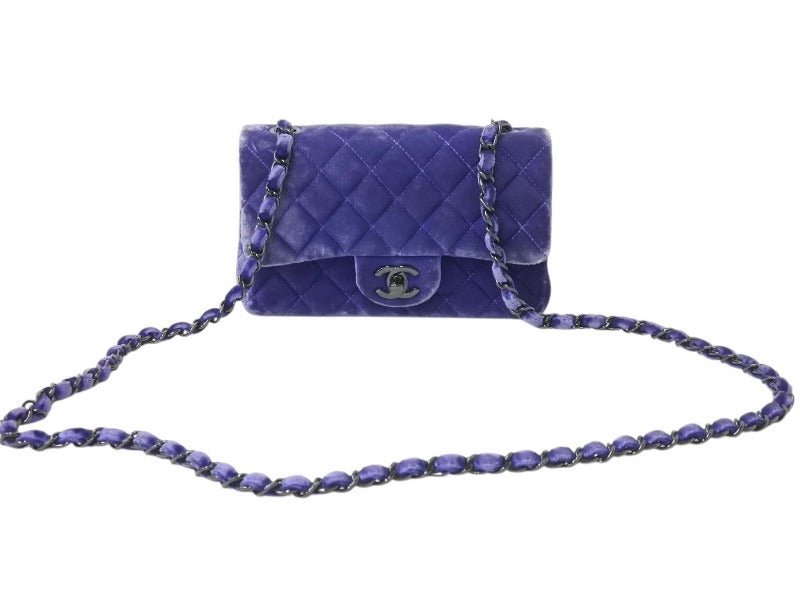 CHANEL シャネル ミニマトラッセ20 Sフラップ Sチェーンショルダーバッグ 20番台 ココマーク ベロア ブルー ブラック金具 良品 中古 4b003542