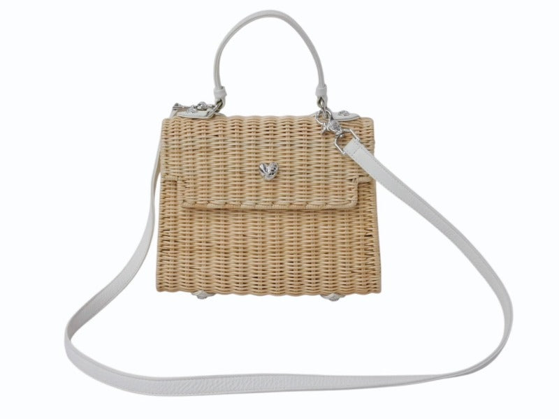 CHROME HEARTS クロムハーツ ドーリーストロー 2WAY ハンドバッグ ハート クロスボール 籐製 レザー シルバー925 美品 中古 4b003546