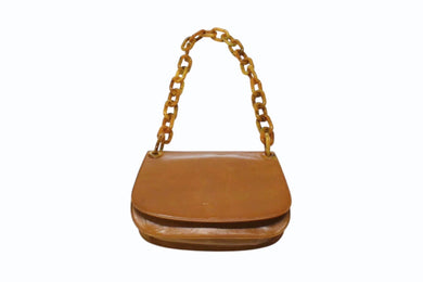 PRADA プラダ プラスチックチェーン ショルダーバッグ ワンショルダーバッグ イタリア製 レザー ブラウン シルバー金具 美品 中古 4b003549