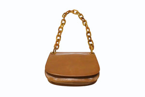 PRADA プラダ プラスチックチェーン ショルダーバッグ ワンショルダーバッグ イタリア製 レザー ブラウン シルバー金具 美品 中古 4b003549