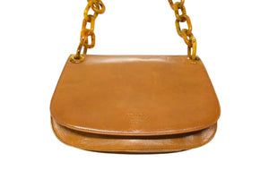 PRADA プラダ プラスチックチェーン ショルダーバッグ ワンショルダーバッグ イタリア製 レザー ブラウン シルバー金具 美品 中古 4b003549