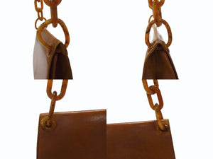 PRADA プラダ プラスチックチェーン ショルダーバッグ ワンショルダーバッグ イタリア製 レザー ブラウン シルバー金具 美品 中古 4b003549