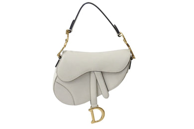 Christian Dior クリスチャンディオール サドル ミニ ハンドバッグ M0447CBAA ホワイト レザー ゴールド金具 ロゴ 美品 中古 4b003551