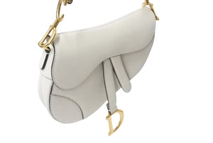 Christian Dior クリスチャンディオール サドル ミニ ハンドバッグ M0447CBAA ホワイト レザー ゴールド金具 ロゴ 美品 中古 4b003551