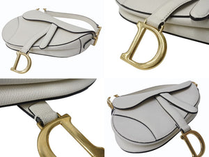 Christian Dior クリスチャンディオール サドル ミニ ハンドバッグ M0447CBAA ホワイト レザー ゴールド金具 ロゴ 美品 中古 4b003551