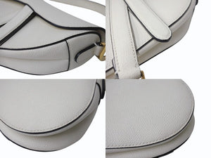 Christian Dior クリスチャンディオール サドル ミニ ハンドバッグ M0447CBAA ホワイト レザー ゴールド金具 ロゴ 美品 中古 4b003551