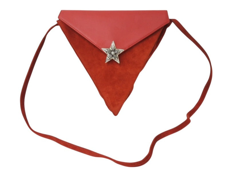 極美品 CHROME HEARTS クロムハーツ 5PT ラージスター ショルダーバッグ レッド ベロア レザー シルバー925 中古 4b003554