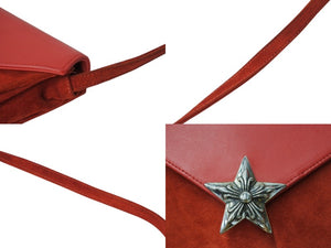 極美品 CHROME HEARTS クロムハーツ 5PT ラージスター ショルダーバッグ レッド ベロア レザー シルバー925 中古 4b003554