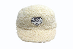 極美品 CHANEL シャネル COCO NEIGE ココネージュ ハット キャップ 帽子 サイズM ココマーク パッチ フェイクファー アイボリー 中古 4b003559