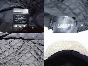 極美品 CHANEL シャネル COCO NEIGE ココネージュ ハット キャップ 帽子 サイズM ココマーク パッチ フェイクファー アイボリー 中古 4b003559