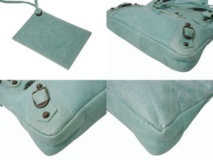 BALENCIAGA バレンシアガ サック クラシック ミニ 2WAY ミニバッグ ターコイズブルー アンティークゴールド金具 美品 中古 4b003568
