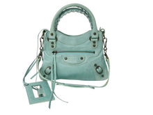 Load image into Gallery viewer, BALENCIAGA バレンシアガ サック クラシック ミニ 2WAY ミニバッグ ターコイズブルー アンティークゴールド金具 美品 中古 4b003568