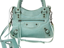 Load image into Gallery viewer, BALENCIAGA バレンシアガ サック クラシック ミニ 2WAY ミニバッグ ターコイズブルー アンティークゴールド金具 美品 中古 4b003568
