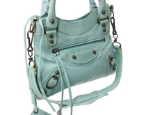 Load image into Gallery viewer, BALENCIAGA バレンシアガ サック クラシック ミニ 2WAY ミニバッグ ターコイズブルー アンティークゴールド金具 美品 中古 4b003568