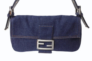 新品未使用 FENDI フェンディ マンマバケット ワンショルダーバッグ 26424 デニム レザー インディゴブルー シルバー金具 中古 4b003569