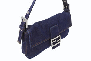 新品未使用 FENDI フェンディ マンマバケット ワンショルダーバッグ 26424 デニム レザー インディゴブルー シルバー金具 中古 4b003569