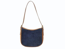 Load image into Gallery viewer, CELINE セリーヌ ワンショルダーバッグ CE00/12 マカダム スウェード レザー ネイビー ブラウン ゴールド金具 美品 中古 4b003572