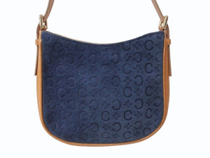 CELINE セリーヌ ワンショルダーバッグ CE00/12 マカダム スウェード レザー ネイビー ブラウン ゴールド金具 美品 中古 4b003572